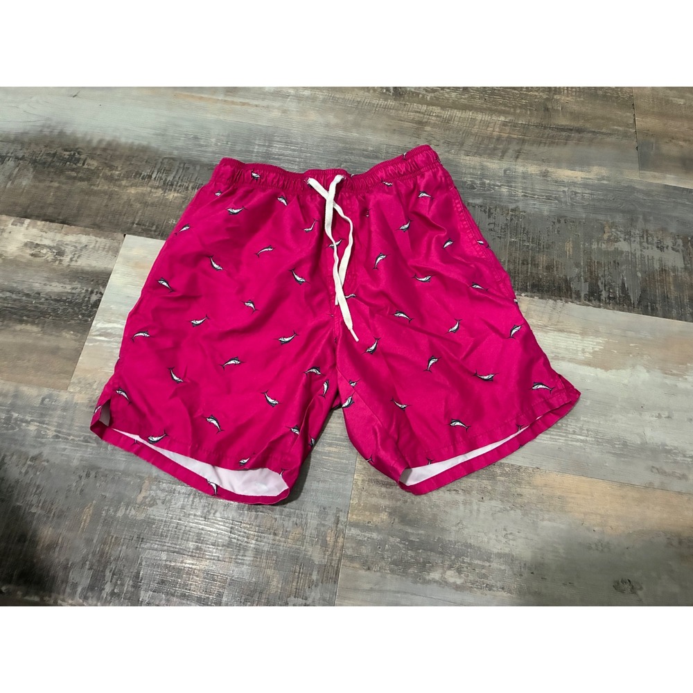 Old Navy Mens Pink Swordfish Print Swim Trunks Mesh Lined Board Shorts Size S